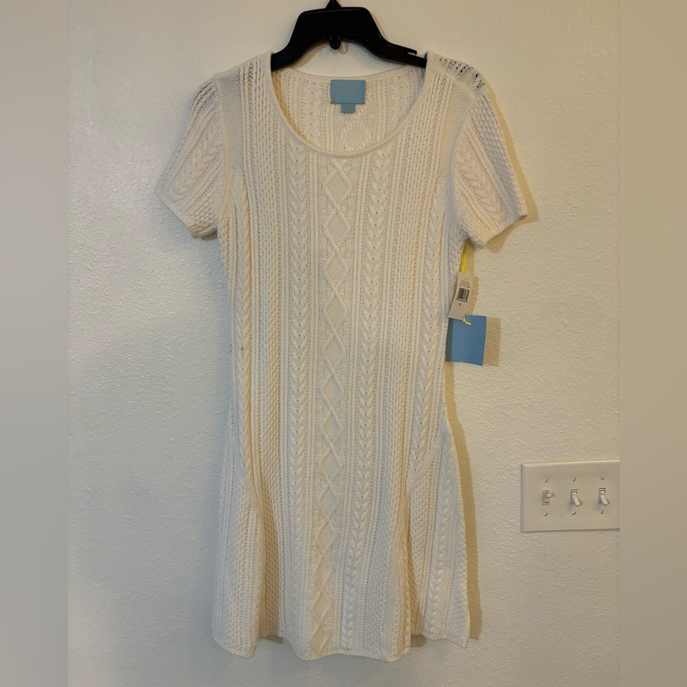 Cece by Cynthia Steffe Ivory cable knit sweater dress size PL